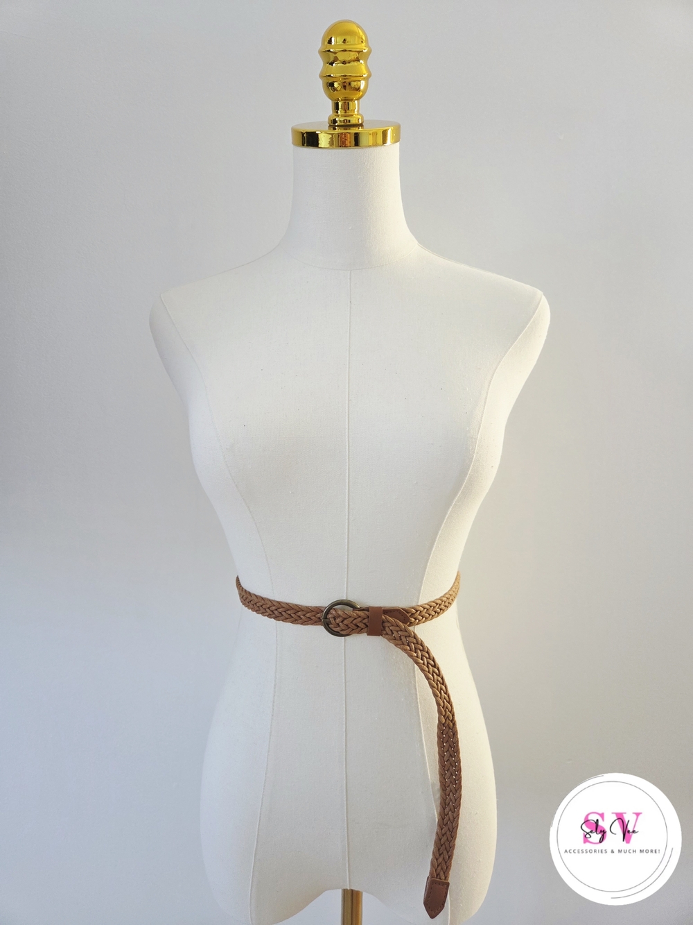 Brown braided belt with gold buckle